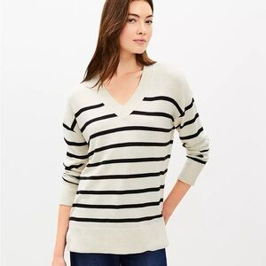 LOFT Striped Luxe Knit V-Neck Tunic Sweater NWT